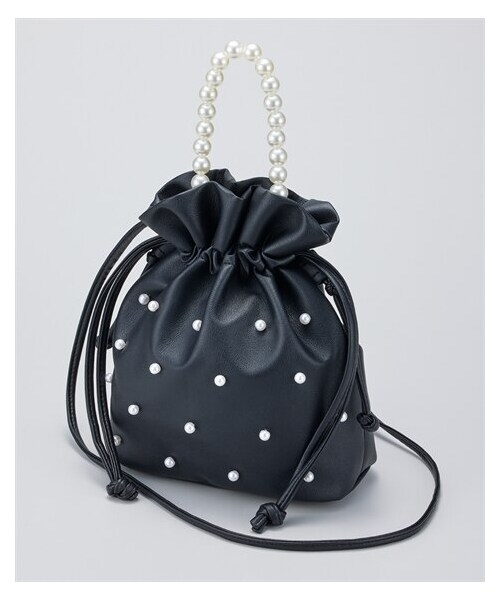 nissen（ニッセン）の「パール調ビーズ飾り２WAY巾着ショルダーバッグ（ショルダーバッグ・メンズ・黒/モカ/ホワイト・Y）」の4枚目の写真