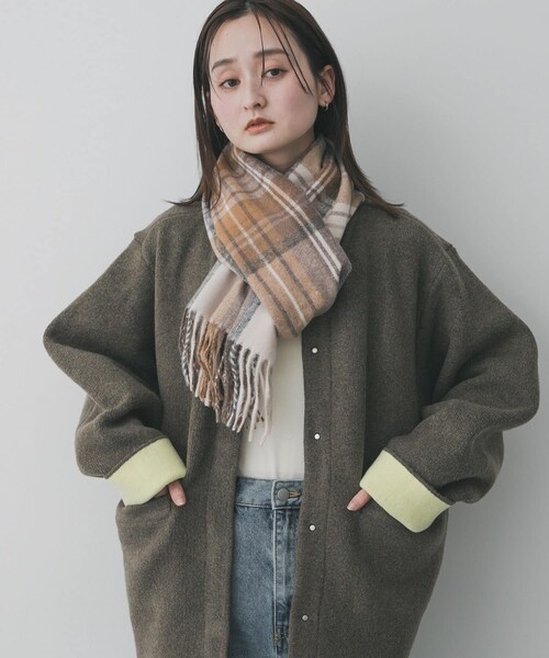 SENSE OF PLACE by URBAN RESEARCH（センスオブプレイスバイアーバンリサーチ）の「チェックフリンジストール（マフラー・レディース・BLK×GRY/BRN×BEG/RED×BRN・One）」の6枚目の写真