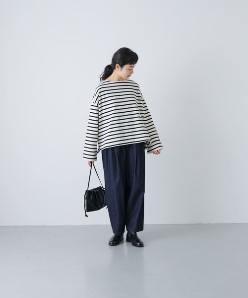 かぐれ(カグレ)の「コットンボートネックボーダーカットソー(Tシャツ/カットソー・レディース・OFF×BLK・Free)」の7枚目の写真