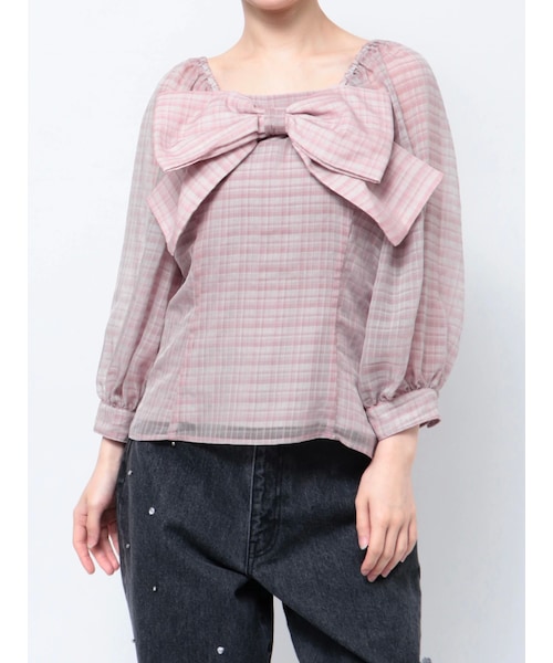 CALNAMUR（カルナムール）の「3WAY PLAID RIBBON BL/3WAYプレイドリボンブラウス（シャツ/ブラウス・レディース・ホワイト/ピンク/ブラウン・F）」の10枚目の写真