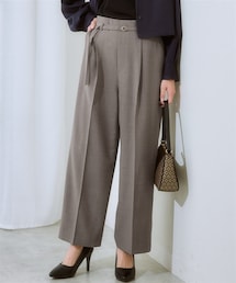nissen | 麻調合繊共布ベルト付ワイドパンツ（しわになりにくい・接触冷感・ＵＶカット・ウォッシャブル）<大きいサイズ有>(パンツ)