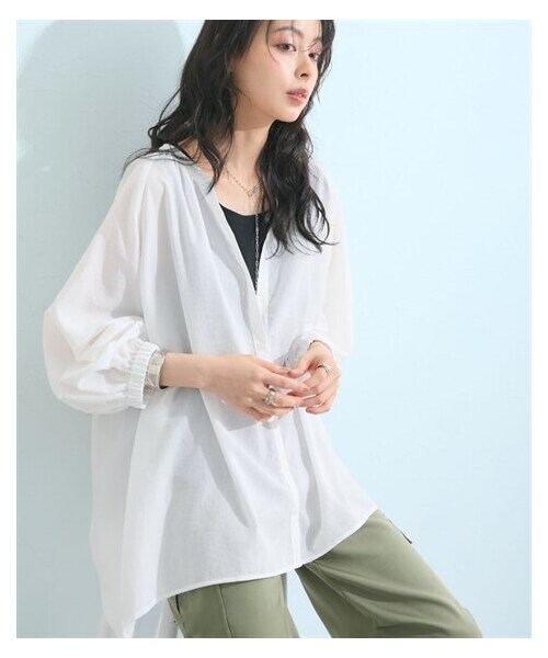 nissen（ニッセン）の「マオスキッパーブラウス（UVカット・イージーケア・通気性）＜大きいサイズ有＞（シャツ/ブラウス・レディース・オフホワイト/サックス・M/L/LL/3L/4L/5L/6L）」の6枚目の写真