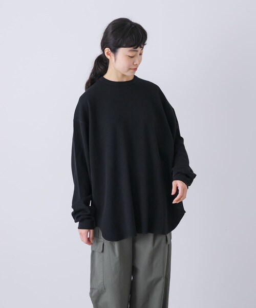 かぐれ（カグレ）の「サーマルクルーネックプルオーバー（Tシャツ/カットソー・レディース・LIGHT GRAY/BLACK・Free）」の4枚目の写真