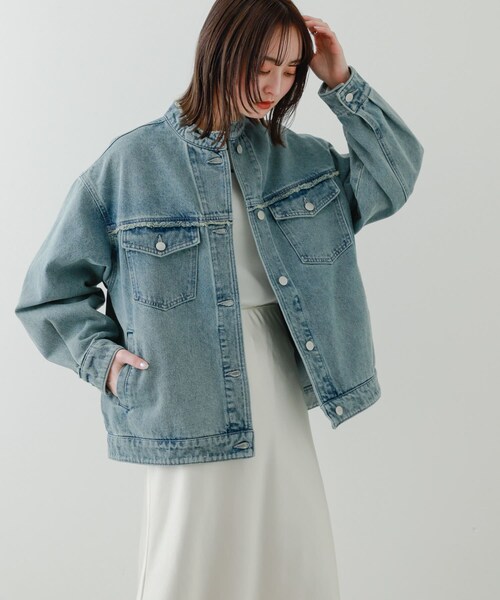 SENSE OF PLACE by URBAN RESEARCH(センスオブプレイスバイアーバンリサーチ)の「ルーズノーカラーデニムジャケット(デニムジャケット・レディース・L.INDIGO/D.INDIGO/BLACK・one)」の15枚目の写真