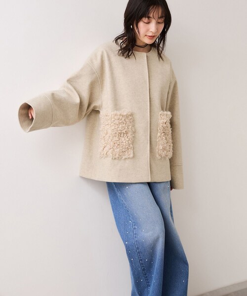 VIS（ビス）の「【WEB限定】ボアポケットノーカラーコート（その他アウター・レディース・チャコール/キナリ/ダークブラウン・F）」の21枚目の写真