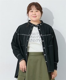 nissen | ＜大きいサイズ＞ゆるシルエット配色ステッチシャツ(シャツ/ブラウス)