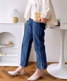 nissen | 裾スリットパール付デニムパンツ(デニムパンツ)