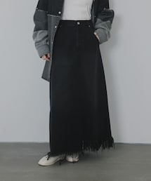 KBF | アシメフリンジデニムスカート(デニムスカート)
