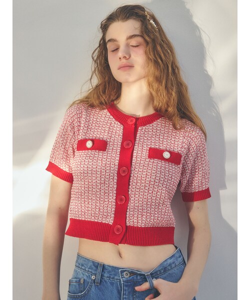 CALNAMUR（カルナムール）の「SUMMER TWEED KNIT CD/サマーツィードニットカーディガン（カーディガン/ボレロ・レディース・ブラック/レッド/ブルー・F）」の9枚目の写真