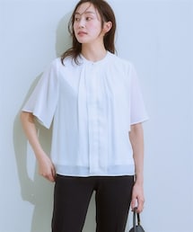 7days Life Styling | 【カットソー裏地付】フロントタックジョーゼットフレア５分袖ブラウス<大きいサイズ有>(シャツ/ブラウス)