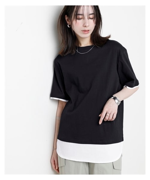 nissen（ニッセン）の「綿１００％汗染みしにくい５分袖重ね着風チュニック＜大きいサイズ有＞（チュニック・レディース・黒系/ネイビー系/モスカーキ系/トープ系/杢グレー系・S/M/L/LL/3L/4L/5L/6L/8L/10L）」の14枚目の写真