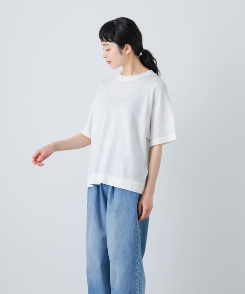 かぐれ（カグレ）の「リネン半袖クルーネックニット（ニット/セーター・レディース・NATURAL/OFF/BLACK・FREE）」の5枚目の写真