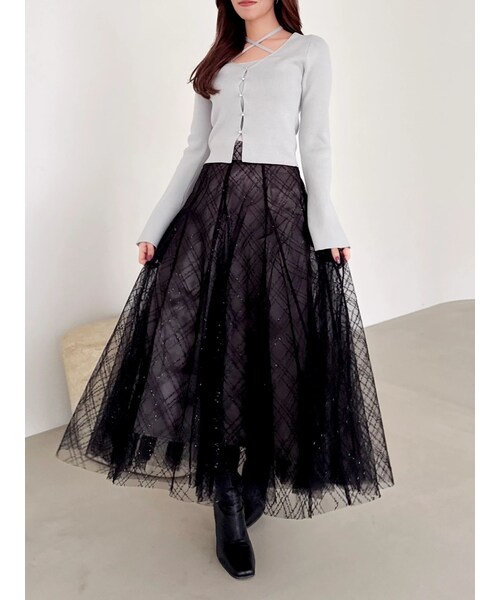 dazzlin（ダズリン）の「【20周年記念復刻！】スパンコールチュールチェックスカート（スカート・レディース・アイボリー/ライトグレー/グレー/ブラック/ピンク・S/M）」の13枚目の写真