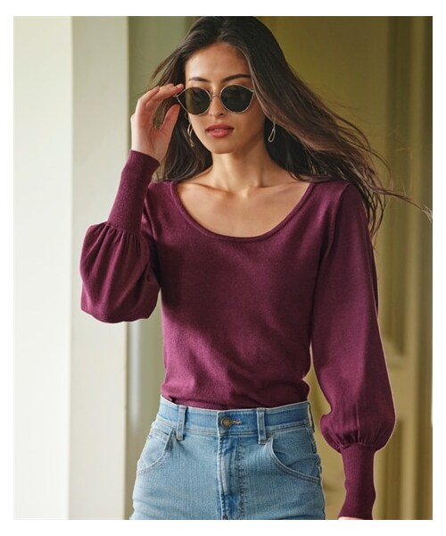 nissen（ニッセン）の「Uネックニットプルオーバー【ERES BELLA】（ニット/セーター・レディース・モカ/パープル・M/L/LL/3L）」の4枚目の写真