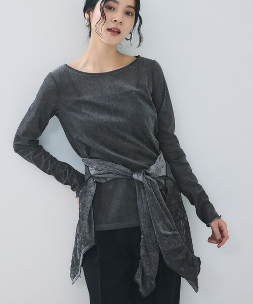 VIS(ビス)の「シアーベロアロングスリーブTシャツ(Tシャツ/カットソー・レディース・グレー/オフホワイト/ダークブラウン/ピンク・F)」の18枚目の写真