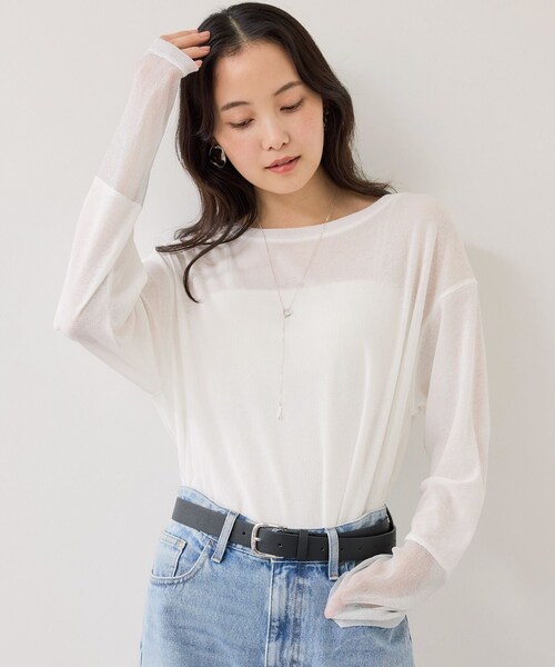 VIS（ビス）の「ラメメッシュスリーブ切り替えシアーロンT（Tシャツ/カットソー・レディース・ブラック/ライトグレー/ホワイト/ピンク・F）」の15枚目の写真