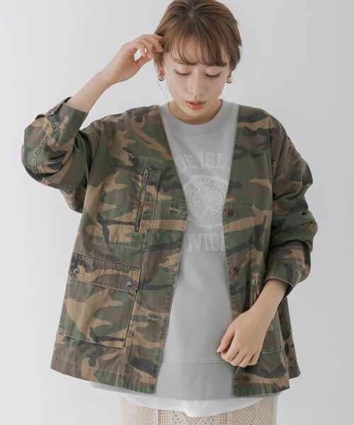 URBAN RESEARCH Sonny Label（アーバンリサーチサニーレーベル）の「『WEB限定』カモフラ柄ノーカラージャケット（ノーカラージャケット・レディース・グレー/カーキ・FREE）」の13枚目の写真