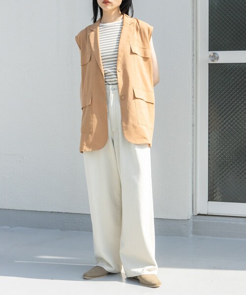 KBF（ケイビーエフ）の「ミリタリーシアーベスト（テーラードジャケット・レディース・D.BROWN/L.BEIGE/BISCUIT・one）」の3枚目の写真