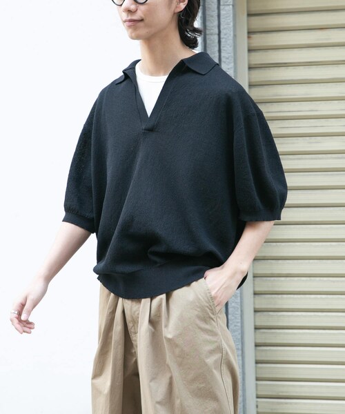URBAN RESEARCH DOORS(アーバンリサーチドアーズ)の「FORK&SPOON リネンブレンドスキッパーニット(ニット/セーター・メンズ・LIGHTBLUE/BROWN/BLACK・4/5)」の1枚目の写真