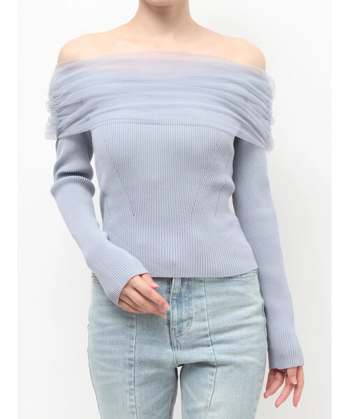 RESEXXY（リゼクシー）の「バックリボンオフショルニットトップス（ニット/セーター・レディース・ホワイト/ブラック/ピンク/ブルー・F）」の5枚目の写真