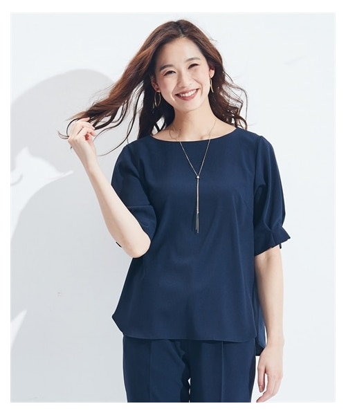 nissen（ニッセン）の「【レディーススーツ】吸汗速乾ストレッチコードレーンセットアップスーツ（上下別売）（スーツスカート・レディース・テーラード:ネイビー×オフホワイトストラ/テーラード:ネイビー系/ノーカラー:ネイビー×オフホワイトストラ/ノーカラー:ネイビー系/セミワイドパンツ:ネイビー系/ブラウス:ネイビー×オフホワイトストライ/ブラウス:ネイビー系/ロングフレアSK:ネイビー×オフホワイト/ロングフレアSK:ネイビー系/タックフレアSK:ネイビー×オフホワイト/テーパードパンツ:ネイビー系・M/M(新サイズ)）」の7枚目の写真