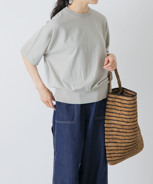 かぐれ（カグレ）の「ハイゲージコットン半袖クルーネックニット（ニット/セーター・レディース・BLACK/MINT GRAY/NAVY・Free）」の4枚目の写真