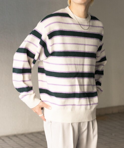 SENSE OF PLACE by URBAN RESEARCH(センスオブプレイスバイアーバンリサーチ)の「ウールブレンドボーダークルーネックニット(ニット/セーター・メンズ・BLACK/L.GRAY/GREEN・M/L)」の5枚目の写真