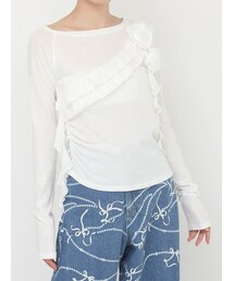 CALNAMUR | コサージュフリルオフショルトップス(Tシャツ/カットソー)