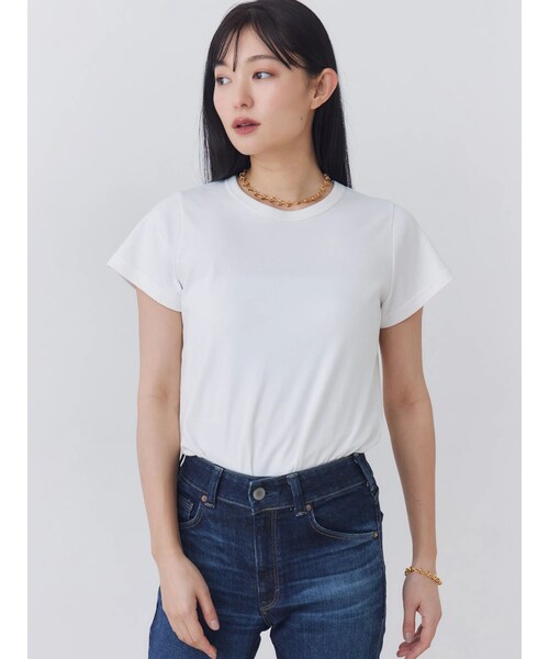 TONAL(トーナル)の「【Plax】ポリ乳酸スムースTシャツ(Tシャツ/カットソー・レディース・オフホワイト/ブラック/アイスブルー/ネイビー・M)」の2枚目の写真