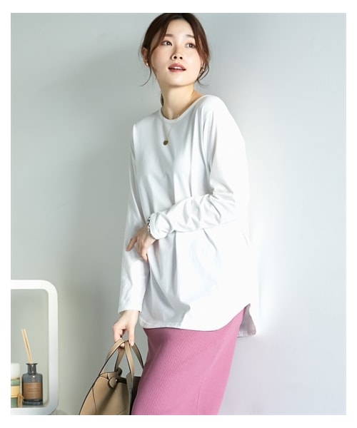 nissen（ニッセン）の「重ね着用長袖Ｔシャツ（ラウンドへム・スクエアへム）（Tシャツ/カットソー・レディース・ラウンドへム(オフホワイト)/スクエアへム(オフホワイト)/襟ぐり広めラウンドへム(オフホワイト)/襟ぐり広めスクエアへム(オフホワイト)・M/L/LL/S）」の11枚目の写真