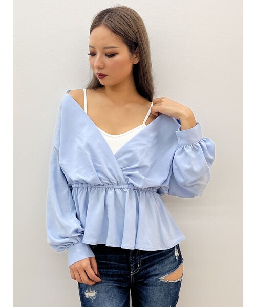 GYDA（ジェイダ）の「キャミレイヤードオフショルペプラムシャツ（シャツ/ブラウス・レディース・オフホワイト/ブルー・F）」の5枚目の写真