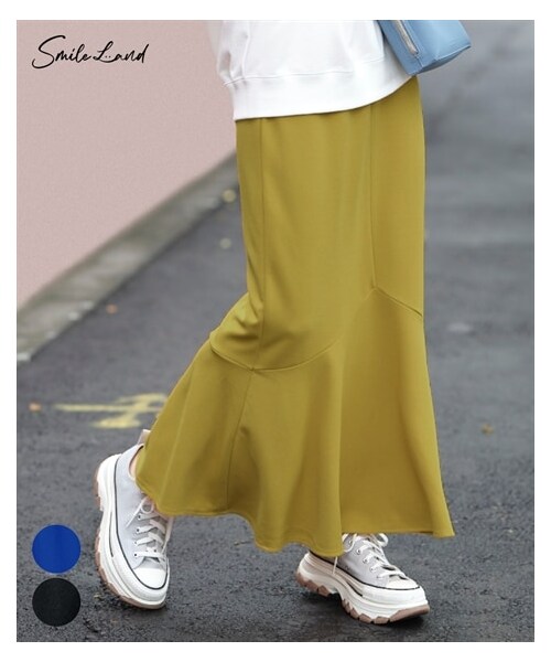 nissen（ニッセン）の「大きいサイズ  よく伸びるやわらかマーメイドスカート（ゆったりヒップ）（スカート・レディース・ロイヤルブルー/アシッドイエロー/黒・L/LL/3L/4L/5L/6L/8L/10L）」の2枚目の写真