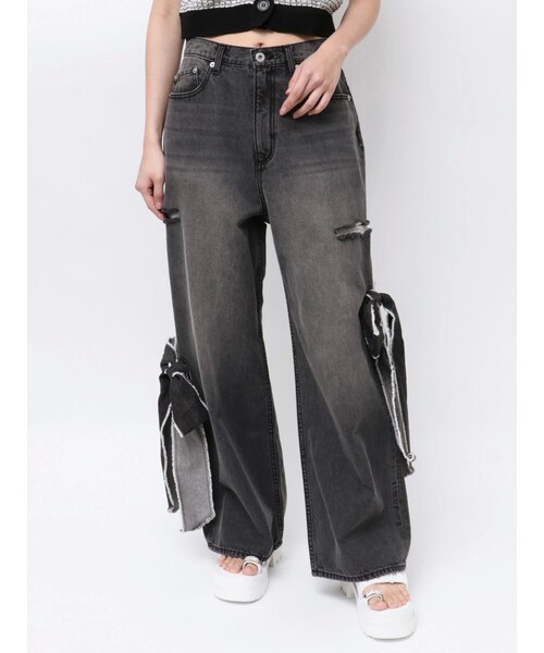 CALNAMUR（カルナムール）の「2WAY RIBBON DETAILS DENIM/2WAY リボンディティールデニム（デニムパンツ・レディース・ブラック/アイスブルー・S/M）」の5枚目の写真