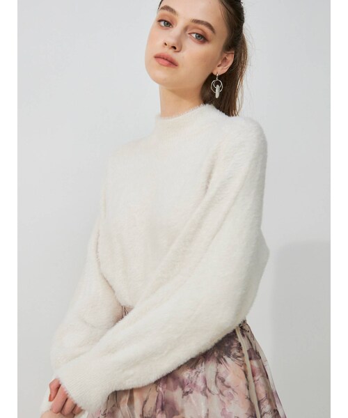 MERCURYDUO（マーキュリーデュオ）の「ボトルネックミニシャギーロングスリーブニット（ニット/セーター・レディース・ブラウン/ダークブラウン/アイボリー/パープル/ラベンダー・F）」の4枚目の写真