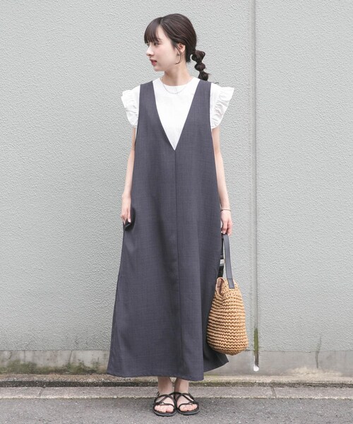 ITEMS URBANRESEARCH(アイテムズ アーバンリサーチ)の「『イージーケア/接触冷感/UVカット』SMOOTH LINEN TOUCH ジャンスカ(ジャンパースカート・レディース・CHA/CML・Free)」の5枚目の写真