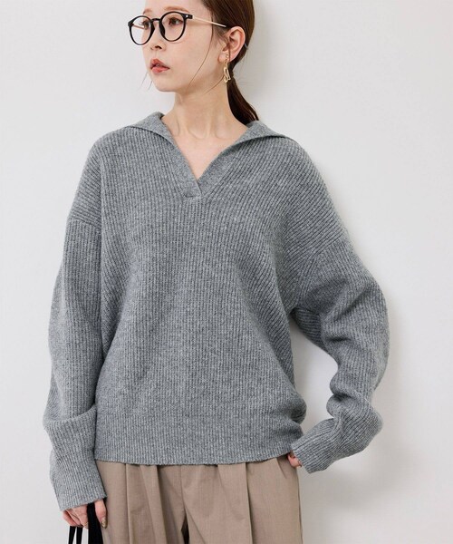 ROPE' PICNIC(ロペピクニック)の「スキッパーポロニットプルオーバー/イージーケア(ニット/セーター・レディース・グレー/オフホワイト/ダークグリーン/ネイビー・F)」の10枚目の写真