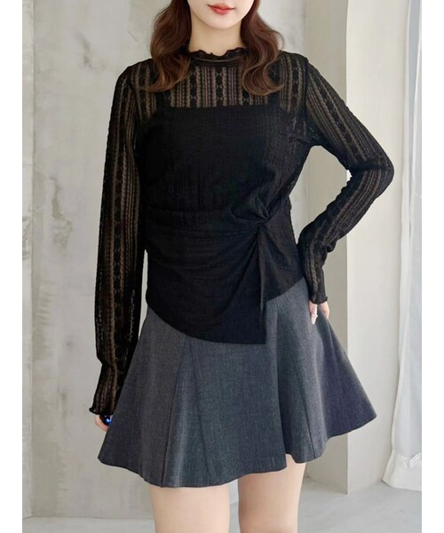 MERCURYDUO（マーキュリーデュオ）の「カットレースアシメトップス（Tシャツ/カットソー・レディース・オフホワイト/ブラック・F）」の4枚目の写真