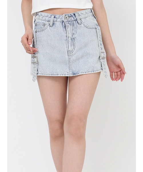 GYDA（ジェイダ）の「ハイウエストBELTデザインデニムスカートライクショートパンツ（デニムスカート・レディース・ブルー/アイスブルー・S/M）」の3枚目の写真