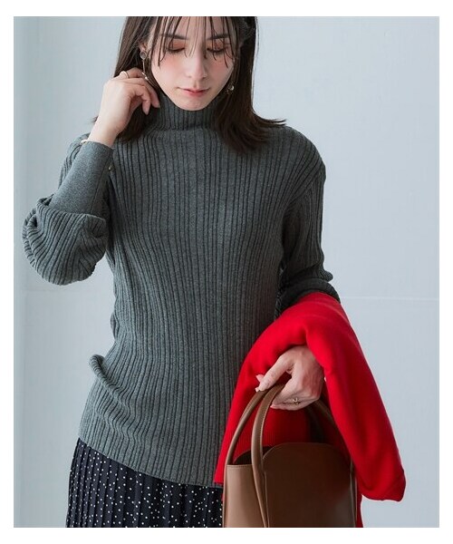 nissen（ニッセン）の「綿１００％ハイネックランダムリブニット＜大きいサイズ有＞（ニット/セーター・レディース・黒/チャコールグレー杢/アイボリー/グレージュ/フォレストイエロー/ライトグレー杢/フューシャピンク・S/M/L/LL/3L）」の19枚目の写真