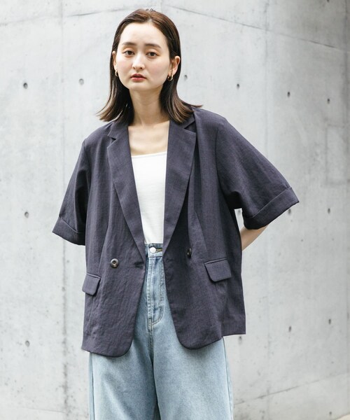 SENSE OF PLACE by URBAN RESEARCH（センスオブプレイスバイアーバンリサーチ）の「『UR TECH DRYLUXE』リネンライクジャケット（テーラードジャケット・レディース・GREIGE/CHARCOAL/BROWN/NAVY・one）」の6枚目の写真