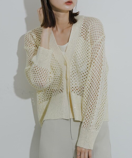 SENSE OF PLACE by URBAN RESEARCH（センスオブプレイスバイアーバンリサーチ）の「スパンコールメッシュカーディガン（カーディガン/ボレロ・レディース・CHARCOAL/IVORY/YELLOW・one）」の16枚目の写真