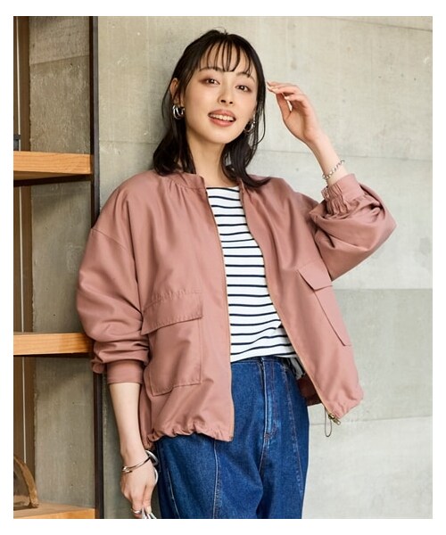 nissen（ニッセン）の「大きいサイズ ノーカラーゆるシルエットビッグポケットブルゾン（ジャケット/アウター・レディース・くすみピンク/カーキ/黒・L/LL/3L/4L/5L/6L/8L/10L）」の22枚目の写真
