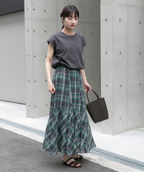 ITEMS URBANRESEARCH（アイテムズ アーバンリサーチ）の「チェック切替えスカート（スカート・レディース・GRN/PPL・Free）」の7枚目の写真