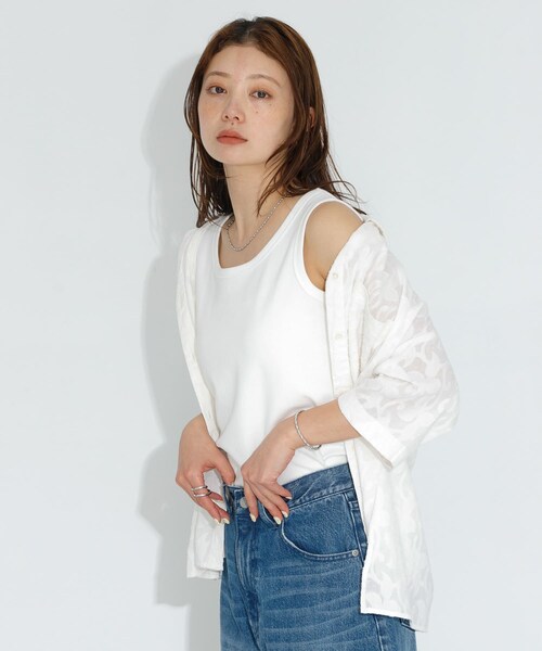 URBAN RESEARCH Sonny Label（アーバンリサーチサニーレーベル）の「フライス/ジャガードタンクトップ（タンクトップ・レディース・JQグレー/オフ/ブラック/JQブラック/レモンベージュ・FREE）」の9枚目の写真