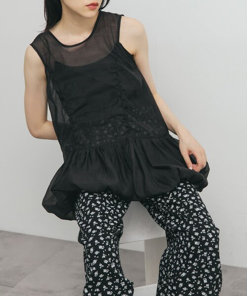 KBF（ケイビーエフ）の「ドロストバルーンスリーブレストップス（チュニック・レディース・IVORY/MAUVE GRAY/BLACK・one）」の15枚目の写真