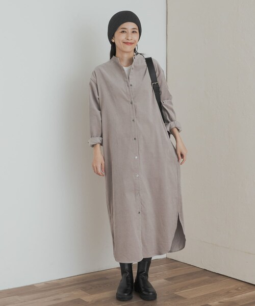 URBAN RESEARCH DOORS（アーバンリサーチドアーズ）の「『WEB/一部店舗限定カラー』『UR TECH』コーデュロイシャツワンピース（ワンピース・レディース・GREIGE/ORANGE/GRAY/L.BLUE/MUSTARD・S/M）」の18枚目の写真
