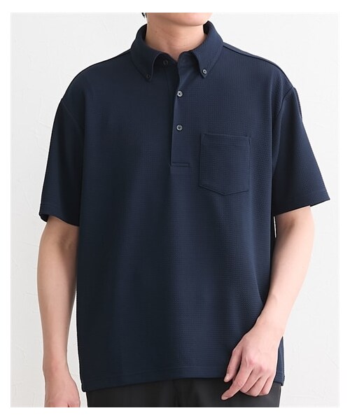 nissen（ニッセン）の「ドライワッフル　ボタンダウン半袖ビズポロ（ポロシャツ・メンズ・グレー/ネイビー・M/L/LL/3L/4L/5L/6L）」の6枚目の写真