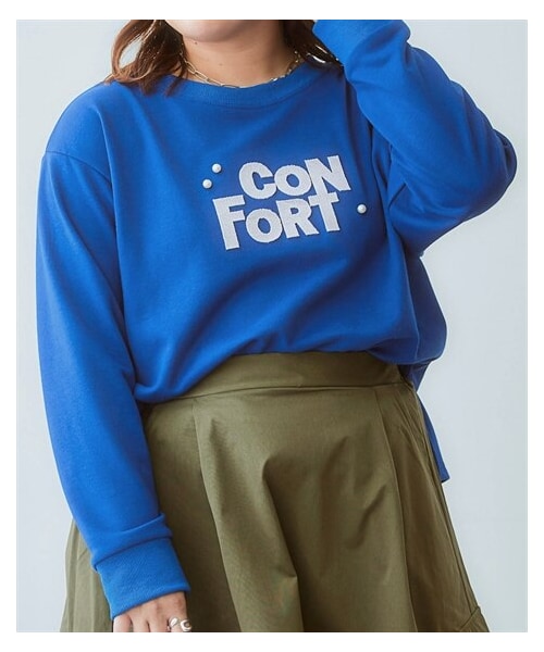 nissen（ニッセン）の「＜大きいサイズ＞歯ブラシ刺しゅうパール調ビジュー付トレーナー（Tシャツ/カットソー・レディース・ロイヤルブルー×ライトグレー/グリーン×オフホワイト/黒×グリーン・L/LL/3L/4L/5L/6L/8L/10L）」の21枚目の写真