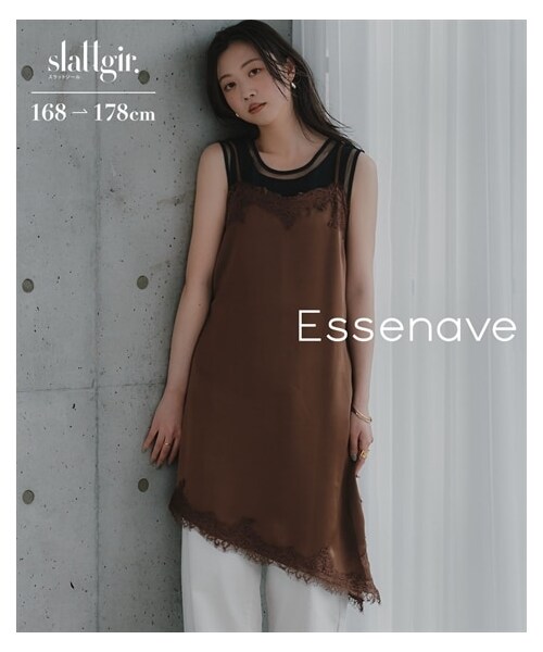 nissen（ニッセン）の「高身長　サテンレースアシメキャミソールチュニック（トールサイズ）Essenave（チュニック・レディース・ブラウン/黒・MTT/LTT/LLTT/3LTT）」の9枚目の写真