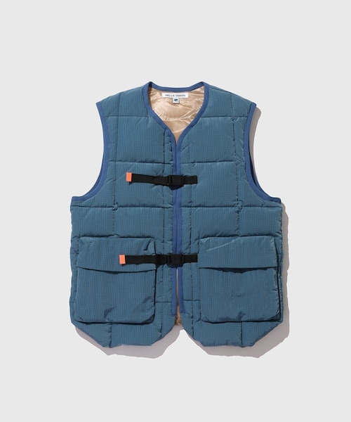 ADAM ET ROPE'(アダムエロペ)の「【HELLA GREEN/ヘラグリーン】Ripstop Nylon Down Vest(ダウンベスト・メンズ・グレー/ブルー・L/M)」の4枚目の写真
